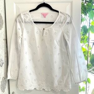 Lilly Pulitzer White Embroidered 3/4 Sleeve Blouse